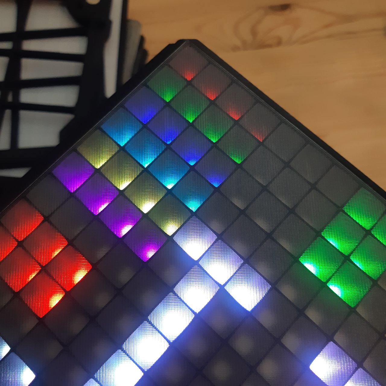 Display panel attempt with gray translucent PETG followed by black PETG on a SuperTack bed plate Display panel attempt with gray translucent PETG followed by black PETG on a SuperTack bed plate